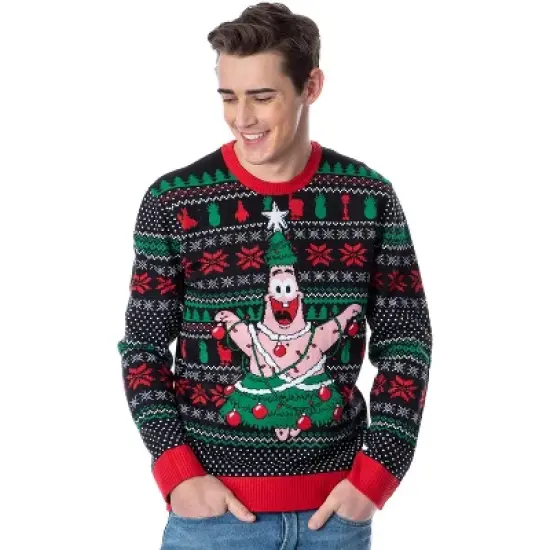 SpongeBob SquarePants Men's Patrick Christmas Tree Ugly Sweater Knit Pullover image {3}
