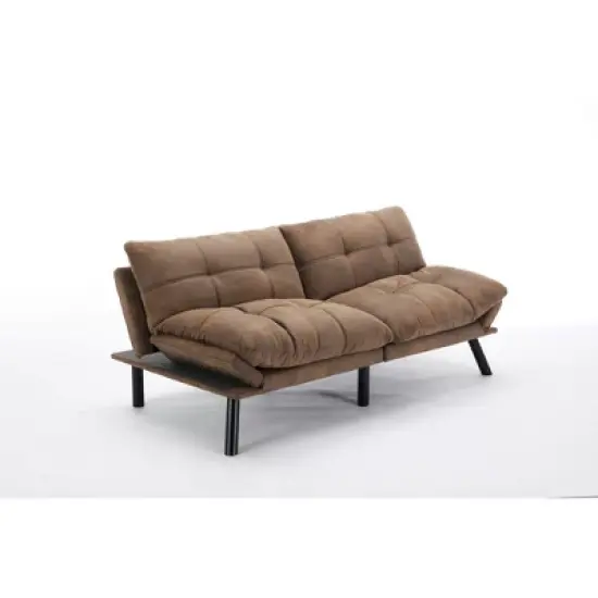 Leatehr Feeling Brown Convertible Folding Modern sofa Bed image {7}