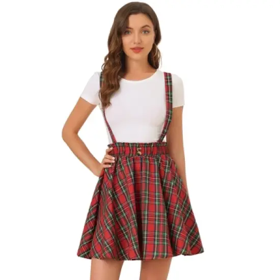Allegra K Women's Plaid Pleated Mini Tartan Overall Skater Suspender Skirt image {10}
