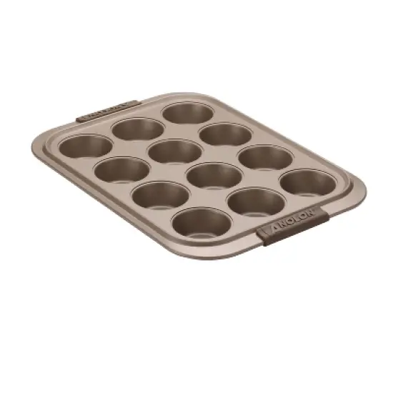 Anolon Advanced Bronze Bakeware 12 Cup Nonstick Muffin Pan with Silicone Grips: Muffin Tin, Cupcake Pan, Lid Included image {4}