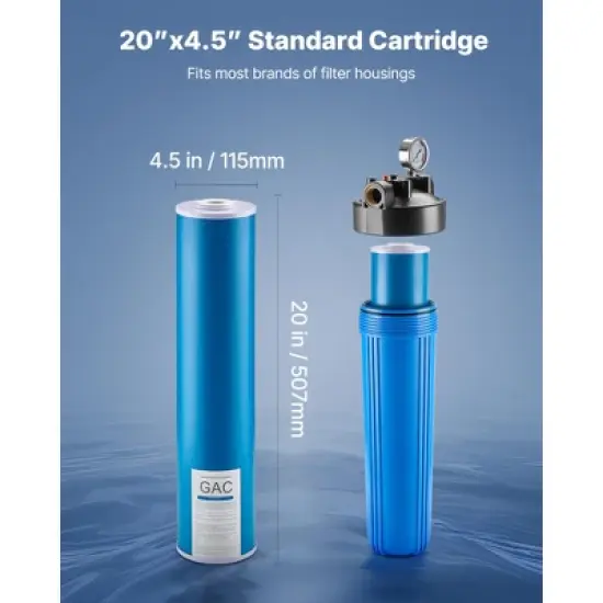 VEVOR Whole House Water Filter Replacement Cartridge, 4.5" x 20" GAC Activated Carbon, Replacement Filter for Whole Home Water Filtration, Blue image {4}