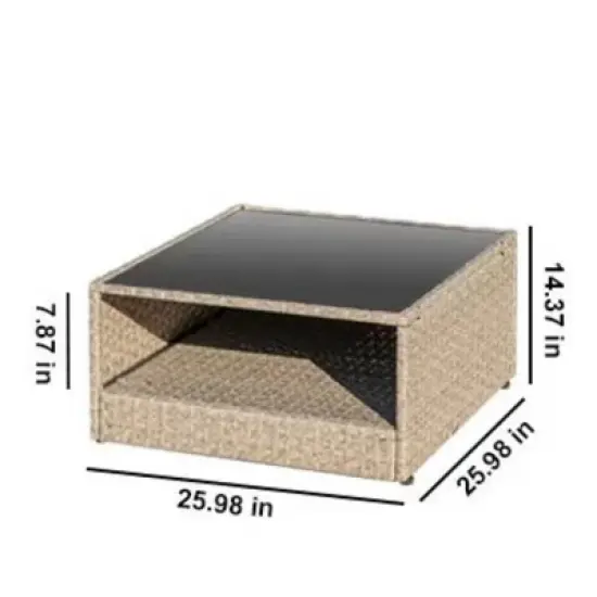 GDFStudio Lee Outdoor 8-Seater Rattan and Metal Upholstered Sectional Sofa Set with Coffee Table image {4}