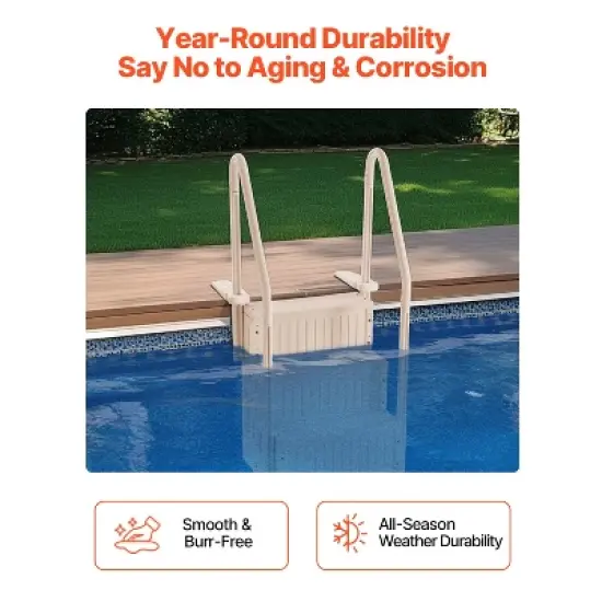 VEVOR Swimming Pool Ladder, 4-Step Double Handrails Stairs with Non-slip Heavy Duty Steps, Max Load Capacity 400 lbs, for 48-54 In Inground, Taupe image {5}