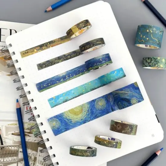 Wrapables Decorative Gold Foil Washi Tape Box Set for Arts & Crafts, Scrapbooking, Stationery, Diary (10 Rolls), Artwork image {5}