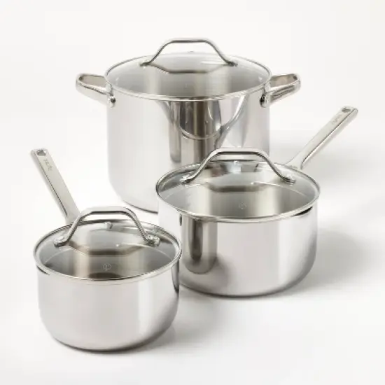 12pc Stainless Steel Cookware Set with 6pc Pan Protectors Silver - Figmint&trade; image {3}