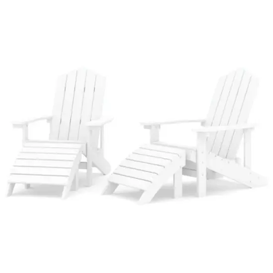 vidaXL Adirondack Chair Outdoor Lawn Adirondack Chair with Footstool HDPE - White 2x armchair + 2x footrest image {5}