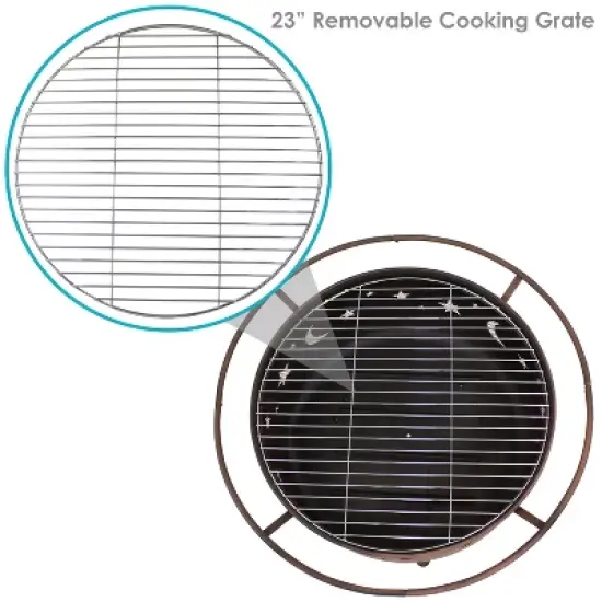 Sunnydaze Outdoor Camping or Backyard Round Cosmic Stars and Moons Fire Pit with Cooking Grill Grate, Spark Screen, and Log Poker - 30" image {4}