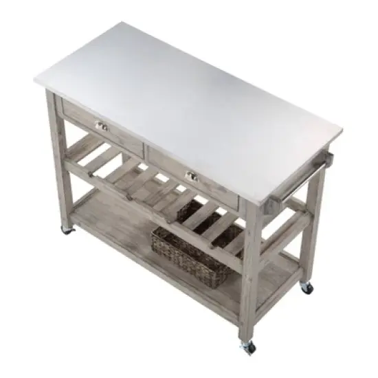 Montana Kitchen Island with Stainless Steel TopLight Barnwood Wire Brush - Boraam image {3}