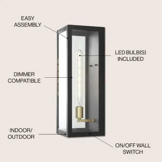 JONATHAN Y Berlin 20" Modern Industrial Indoor/Outdoor Rectangular Iron/Glass LED Outdoor Lantern image {1}