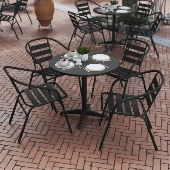 Flash Furniture Lila 31.5'' Round Aluminum Indoor-Outdoor Table Set with 4 Slat Back Chairs image {4}