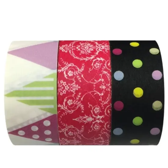 Wrapables Festive Washi Masking Tape (Set of 3), 10M L x 20mm W image {3}