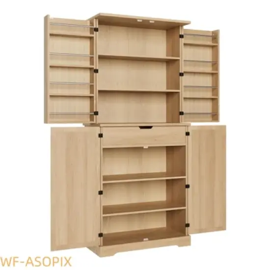 72" Tall Modern Pantry Cabinet with 4 Doors, Drawer & Adjustable Shelves image {7}