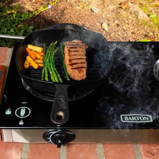 XtremepowerUS Double Burner Stove Brass Tempered Ignition LPG, with Regulator Gas Range, Black image {2}