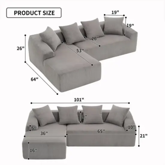 NicBex Couches for Living Room Modern Sectional Couch Full Sponge Compression 3-seater Sofa Couch Combining Chaise Longue image {2}