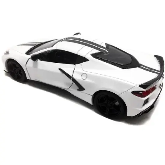 2020 Chevrolet Corvette C8 Stingray White with Gray Stripes 1/24 Diecast Model Car by Motormax image {2}