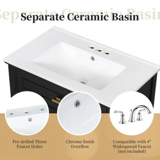 Whisen 30" Bathroom Vanity with Sink, 3 Drawers & Adjustable Shelf image {3}