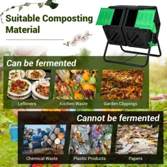 Costway Dual Chamber Compost Tumbler Outdoor Rotating Chamber Compost Bin 34.5 Gallon image {7}