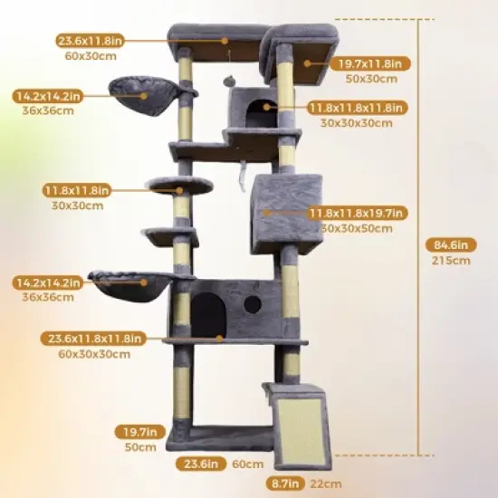 KTMBDW 84.6in Cat Tree Tower Condo Furniture Scratch Post for Kittens Pet House Play image {3}