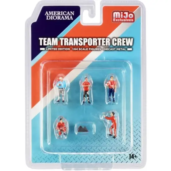 "Team Transporter Crew" Diecast Set of 6 pieces (5 Figurines and 2 Warning Triangles) for 1/64 Scale Models by American Diorama image {2}