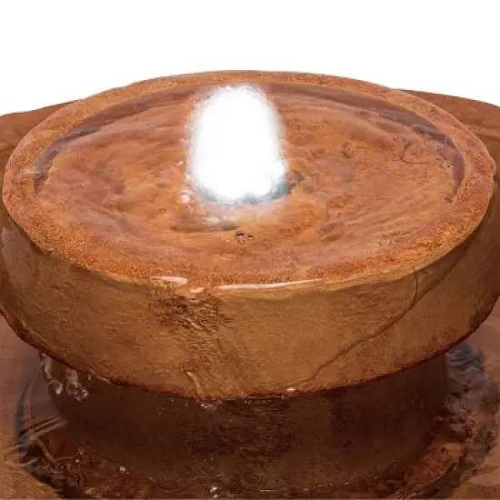 29" Resin Outdoor 2-Tier Traditional Birdbath Water Fountain with LED Lights Brown - Alpine Corporation image {5}