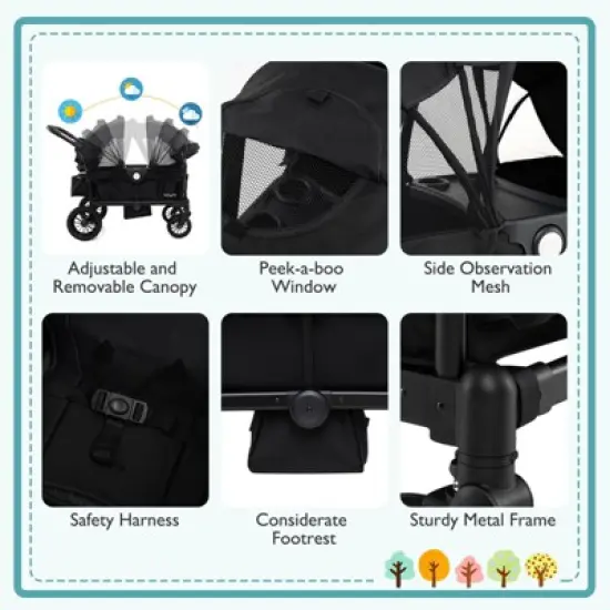 Costway Wagon Stroller for 2 Kids Push Pull Double Stroller with Adjustable Handle image {9}