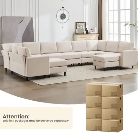 Hyleory Spacious 12-Seater U-Shaped Modular Sofa with Ottomans,Relaxed Style, Reconfigurable Design image {9}