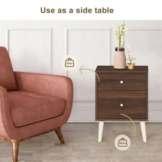 Costway Nightstand 2-Drawer Beside End Side Table w/Rubber Legs image {5}