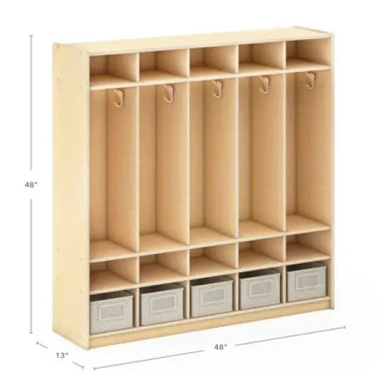 Guidecraft EdQ 5-Section Wooden Storage Locker for Classroom, Kids Cubby Organizer with Shelves and Hooks for Coats image {3}