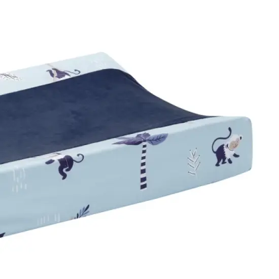 Lambs & Ivy Jungle Party Blue Monkey/Palm Tree Changing Pad Cover image {2}