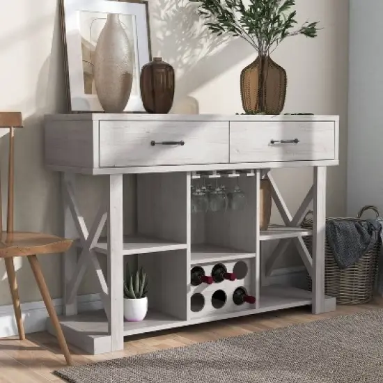 Ialani 2 Drawer Buffet Wine Cabinet&nbsp; White Oak&nbsp; - miBasics image {1}