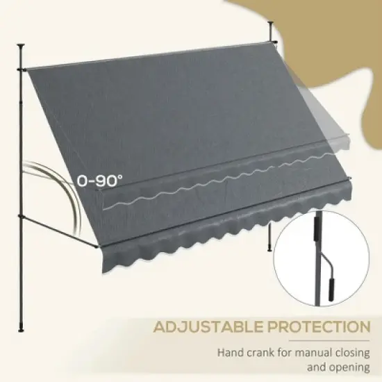 Resenkos Patio Awning, Outdoor Sun Shade Shelter Cover Awnings,11.5' x 4' Manual Retractable Awning, Non-Screw Patio Awning, UV Resistant, Dark Gray image {2}