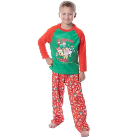 Nickelodeon Boys' SpongeBob SquarePants A Krabby Christmas Pajama Set Red image {4}