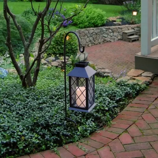 LumaBase Solar-Powered Lantern with LED Candle - Black Tudor image {2}