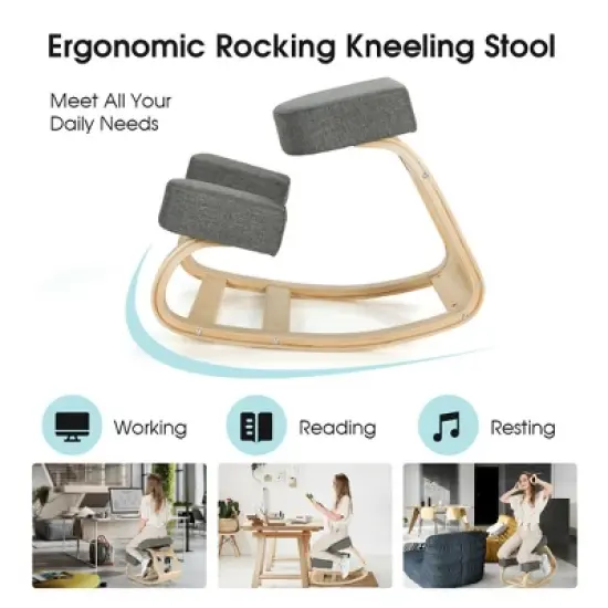 Costway Ergonomic Kneeling Chair Rocking Stool Upright Posture Office Furniture Grey image {7}