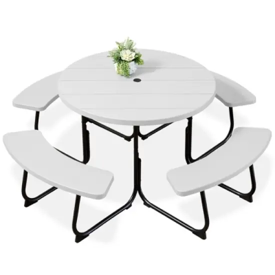Best Choice Products 8-Person Circular Outdoor Picnic Table w/ 4 Benches, Umbrella Hole, 2000lb Capacity image {10}