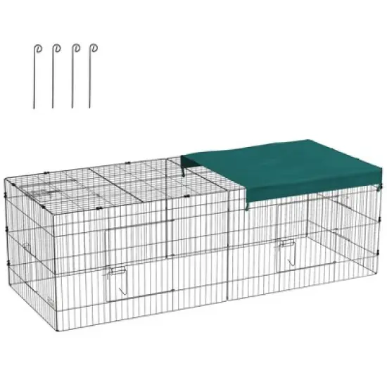 PawHut Small Animal Playpen, Pet Playpen Yard Fence for Rabbits, Chicken, Chinchillas with Roof for Indoor Outdoor image {9}