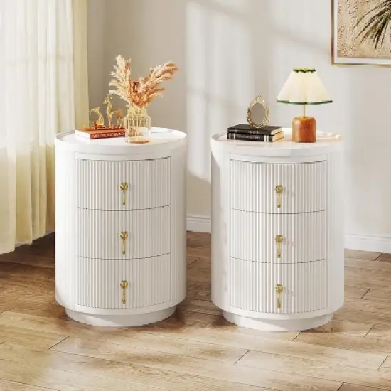 Tribesigns No Assembly 3-Drawer Nightstand, White image {7}