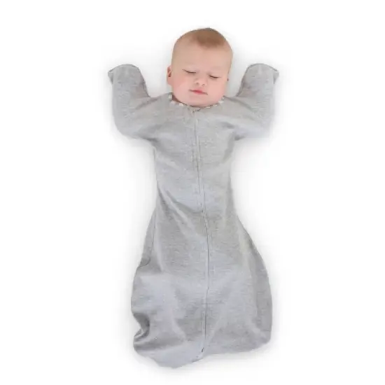 Transitional Swaddle Sack with Arms Up Half-Length Sleeves and Mitten Cuffs Wearable Blanket - Heathered Gray with Stripe image {8}