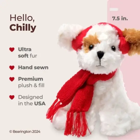 Bearington Chilly The Stuffed Dog, Small Christmas Stuffed Animals, 7.5 In White Dog Stuffed Animal, Holiday Stuffed Animal Gift image {5}