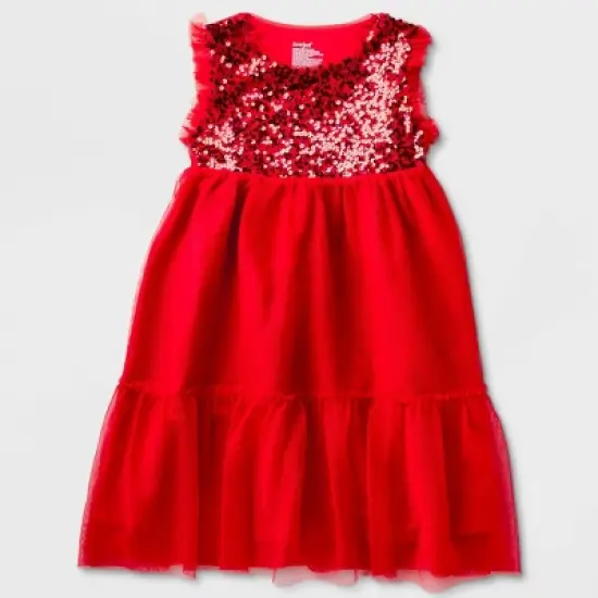Girls' Adaptive Sleeveless Sequin Tulle Dress - Cat & Jack&trade; Red image {4}