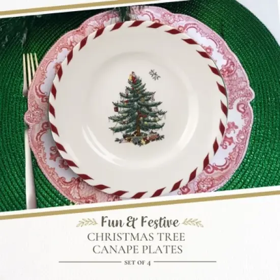 Spode Christmas Tree Peppermint Canape Plates - Set of 4 image {1}