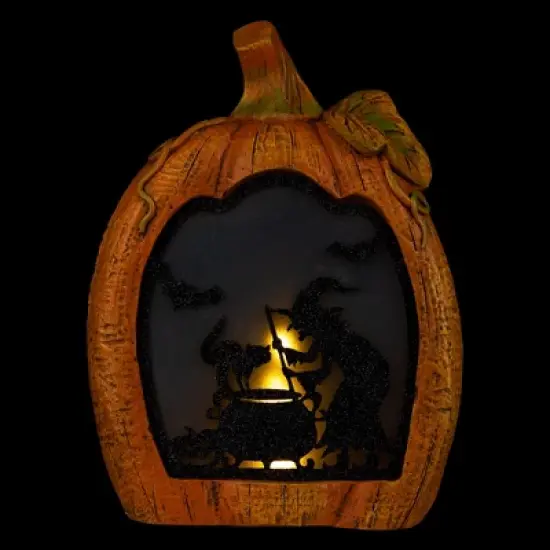 Northlight Witch Stirring Flickering Cauldron Scene Inside Pumpkin Halloween Decoration - 13" - LED Orange Light image {2}