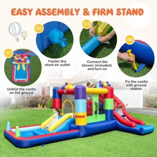 Costway Mutifunctional Kids Infalatable Bounce Castle with 50 Ocean Balls & 735W Blower image {7}