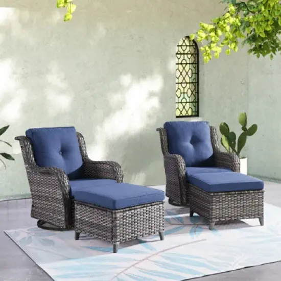 POCASSY Outdoor Swivel Glider Chairs Set of 2 with Ottomans, Patio Furniture Set with All Weather Wicker Outdoor Lounge Accent Chair for Porch Deck image {12}
