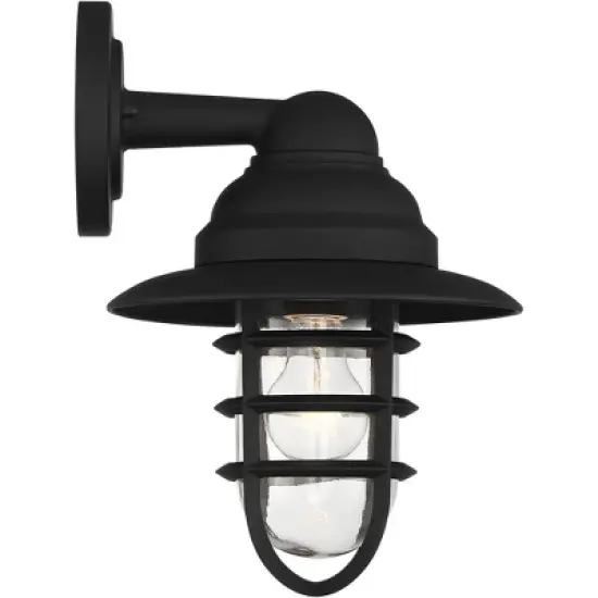 John Timberland Marlowe Rustic Industrial Farmhouse Outdoor Wall Light Fixture Black Hooded Cage 13" Clear Glass for Post Exterior Barn Deck House image {6}