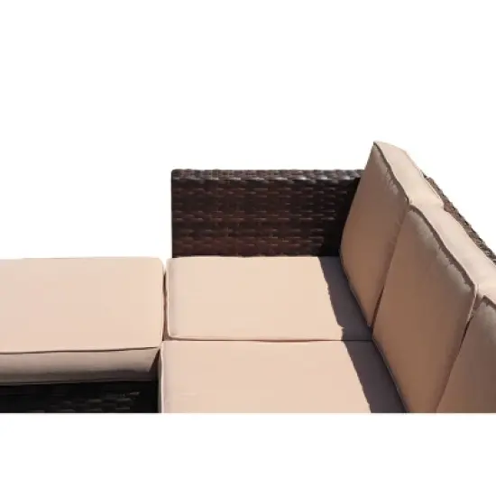 4pc Wicker Patio Sectional Seating Set with Cushions - Natural - GODEER image {2}