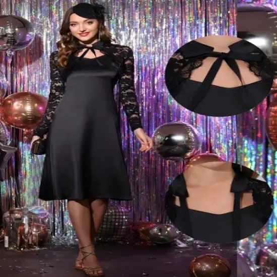 Allegra K Women's Tie Neck Lace Bolero Shrug Long Sleeves Crop Gothic Top image {1}