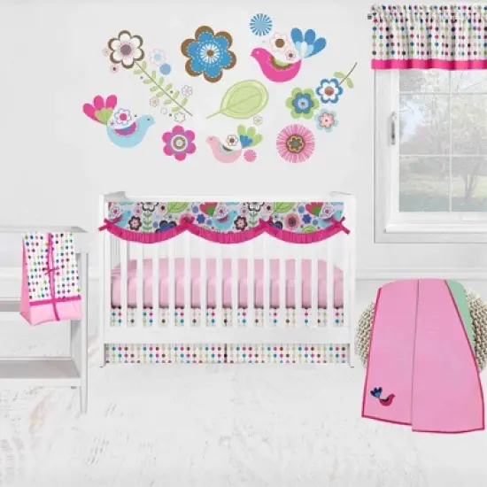 Bacati - Botanical Pink Long Crib Rail Guard Cover image {3}
