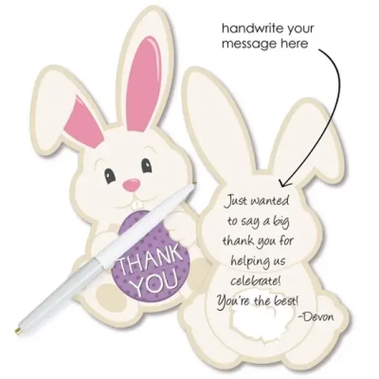 Big Dot of Happiness Hippity Hoppity - Shaped Thank You Cards - Easter Bunny Party Thank You Note Cards with Envelopes - Set of 12 image {1}