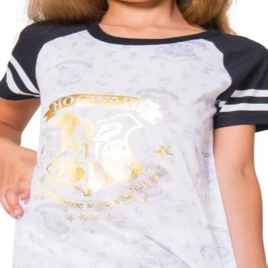 Harry Potter Pajama Hogwarts Gold Crest Short Sleeve Raglan Nightgown image {2}